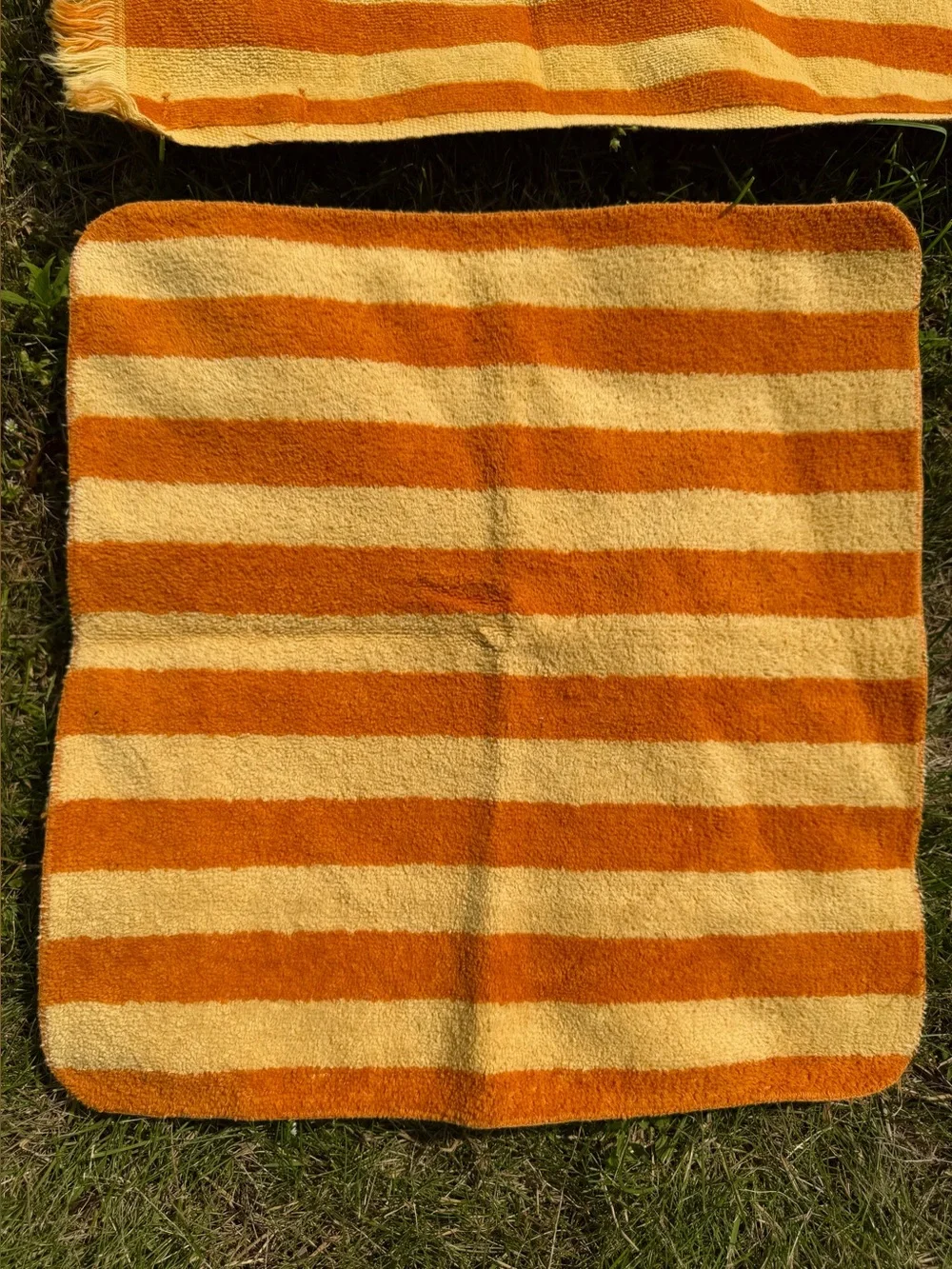 Vintage MCM Fieldcrest GOLD STRIPED Hand Towel Cotton Washcloth 2pc Yellow Brown